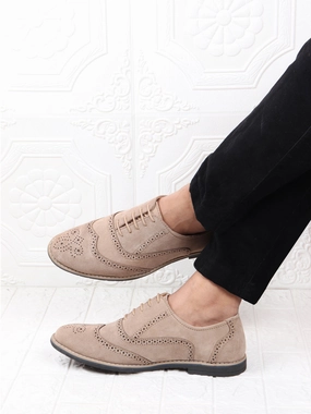 Steel Toe Work Boots For Winter Men Camel Suede Leather Brogue Shoes with TPR Welted Sole