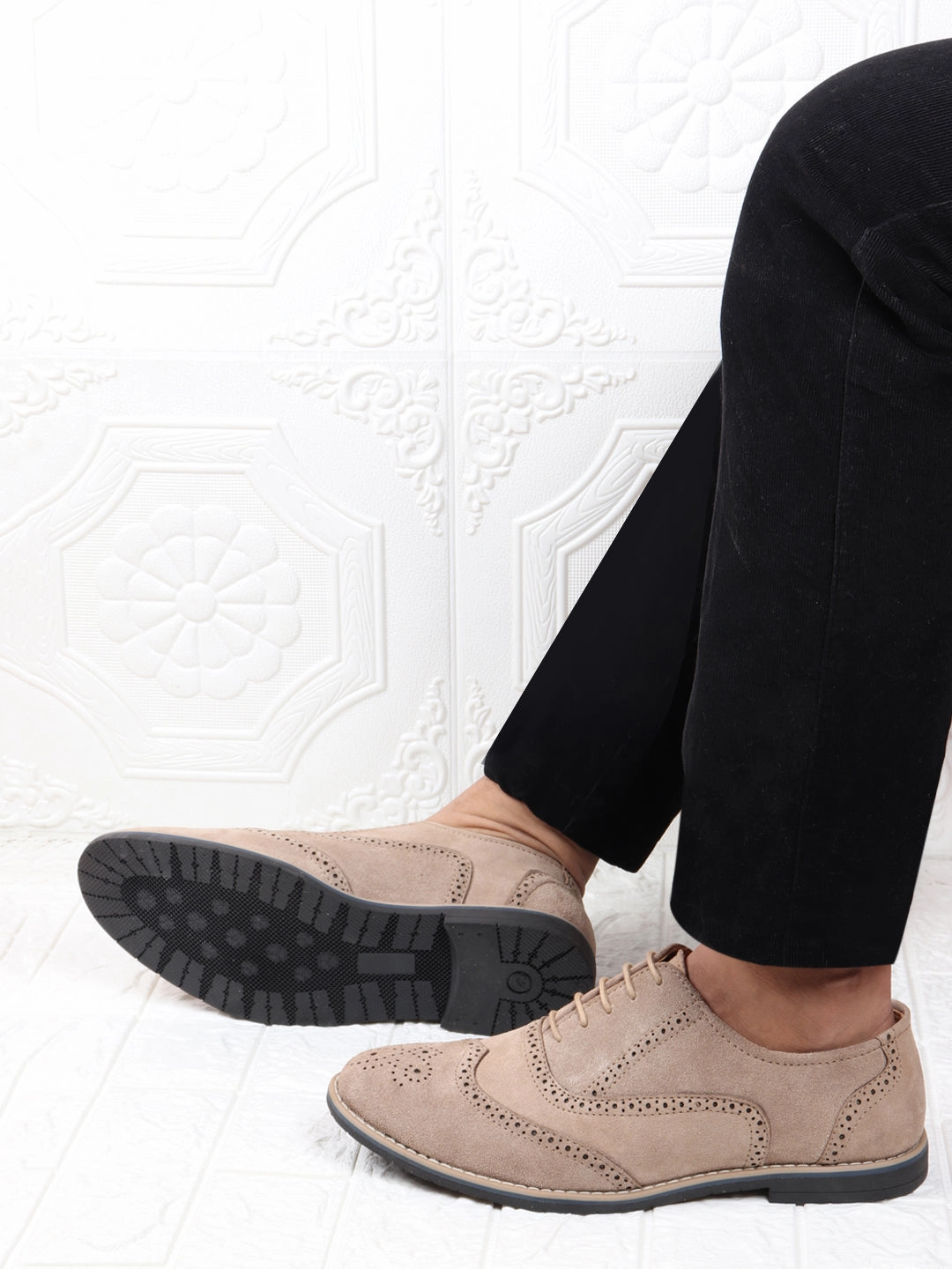 Work Boots Comp Toe Men Camel Suede Leather Brogue Shoes with TPR Welted Sole