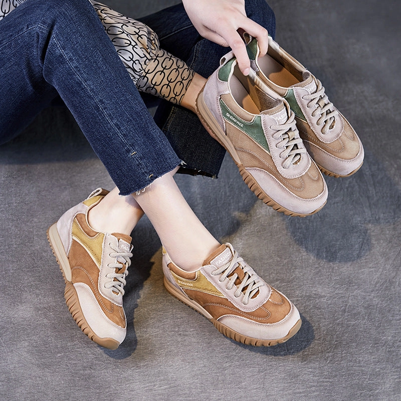 Classy Sneakers Women Fashion Color Matching Leather Casual Sneakers