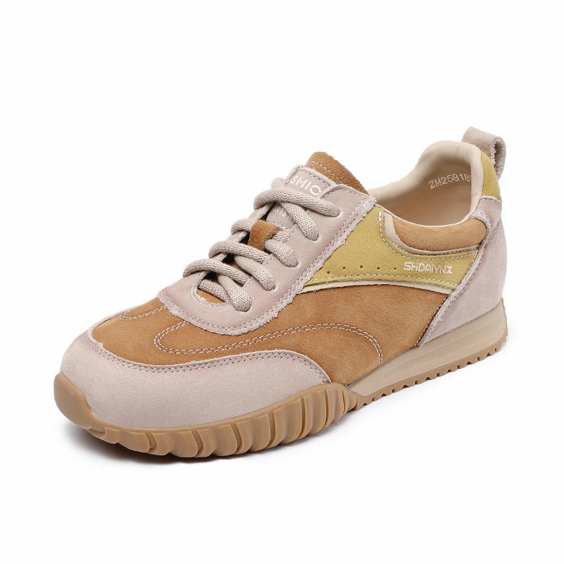 Cheap Steel Toe Sneakers Women Fashion Color Matching Leather Casual Sneakers