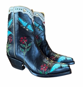 Madam Butterfly Ankle Zipper - Black/Turquoise Ankle Boots Size 5