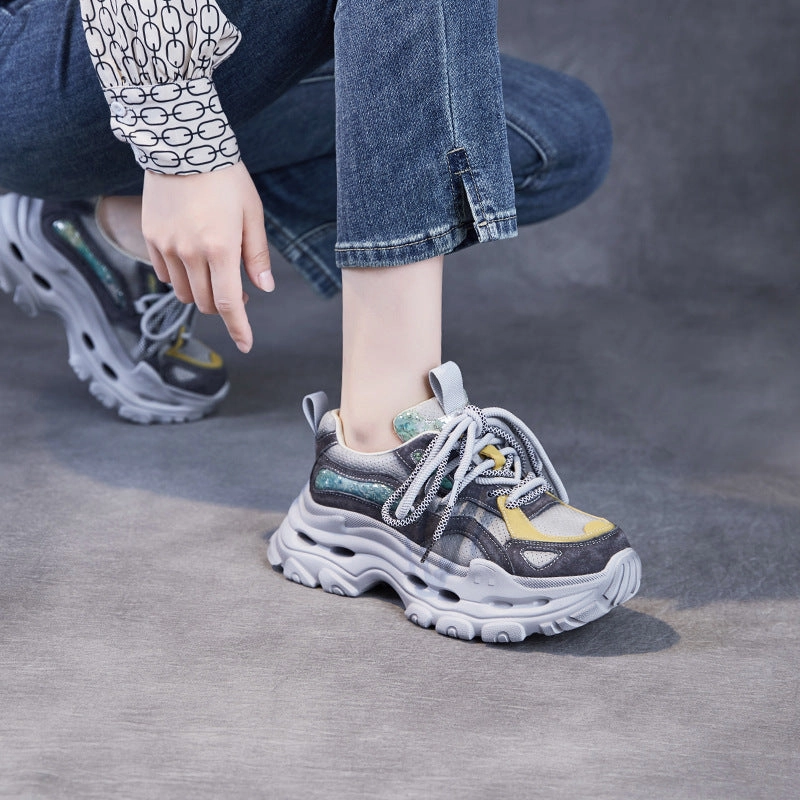 Women Fashion Patchwork Breathable Leather Platform Sneakers Man Sneakers