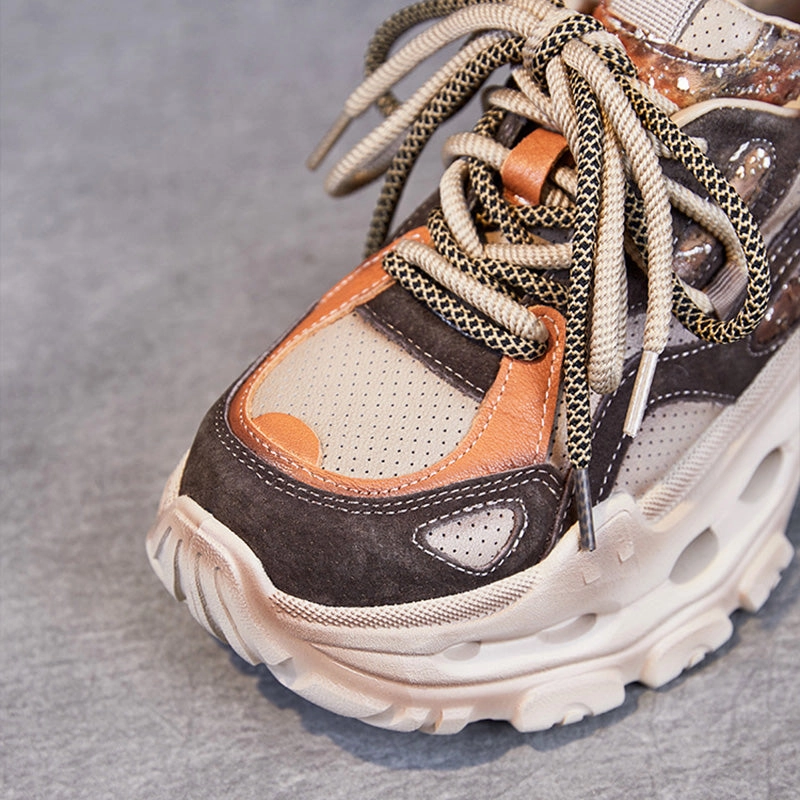 Sneakers With Hidden Compartment Women Fashion Patchwork Breathable Leather Platform Sneakers