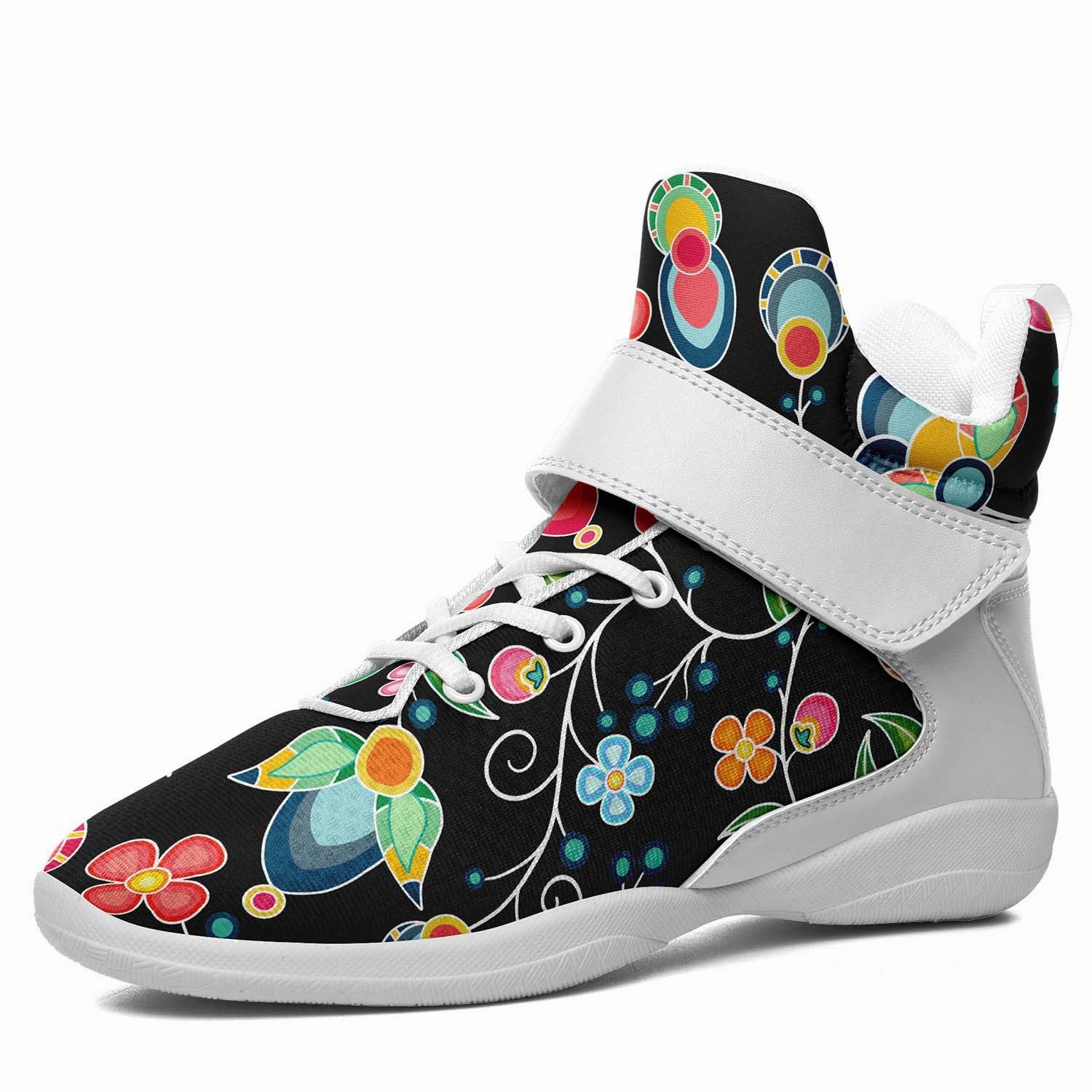 Floral Bounty Black Ipottaa Basketball / Sport High Top Shoes - White Sole Basketball Shoes Tab