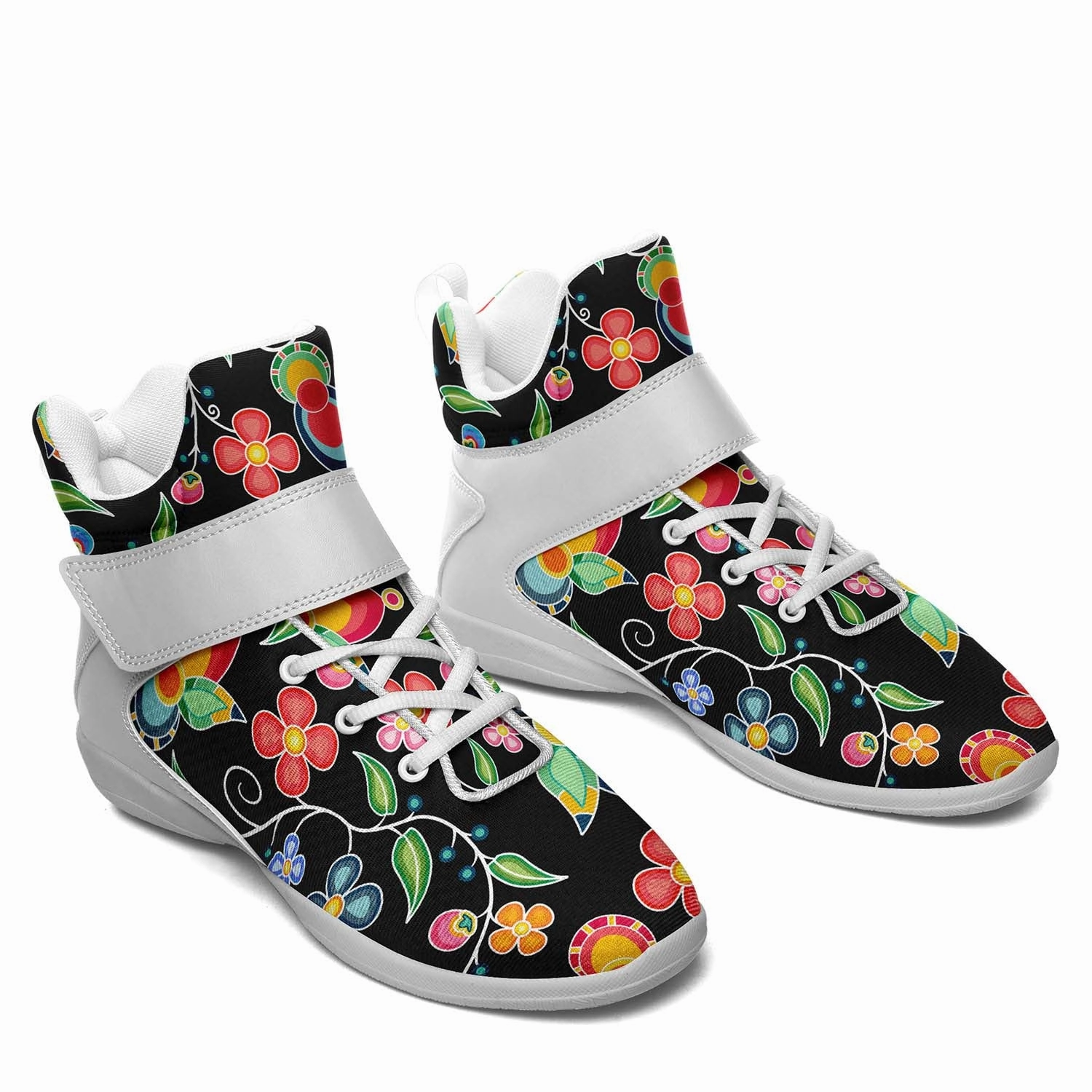 Floral Bounty Black Ipottaa Basketball / Sport High Top Shoes - White Sole Gilbert Arenas Basketball Shoes