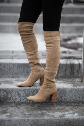 Rhinestone Knee High Boots Faye Knee High Boots in Khaki