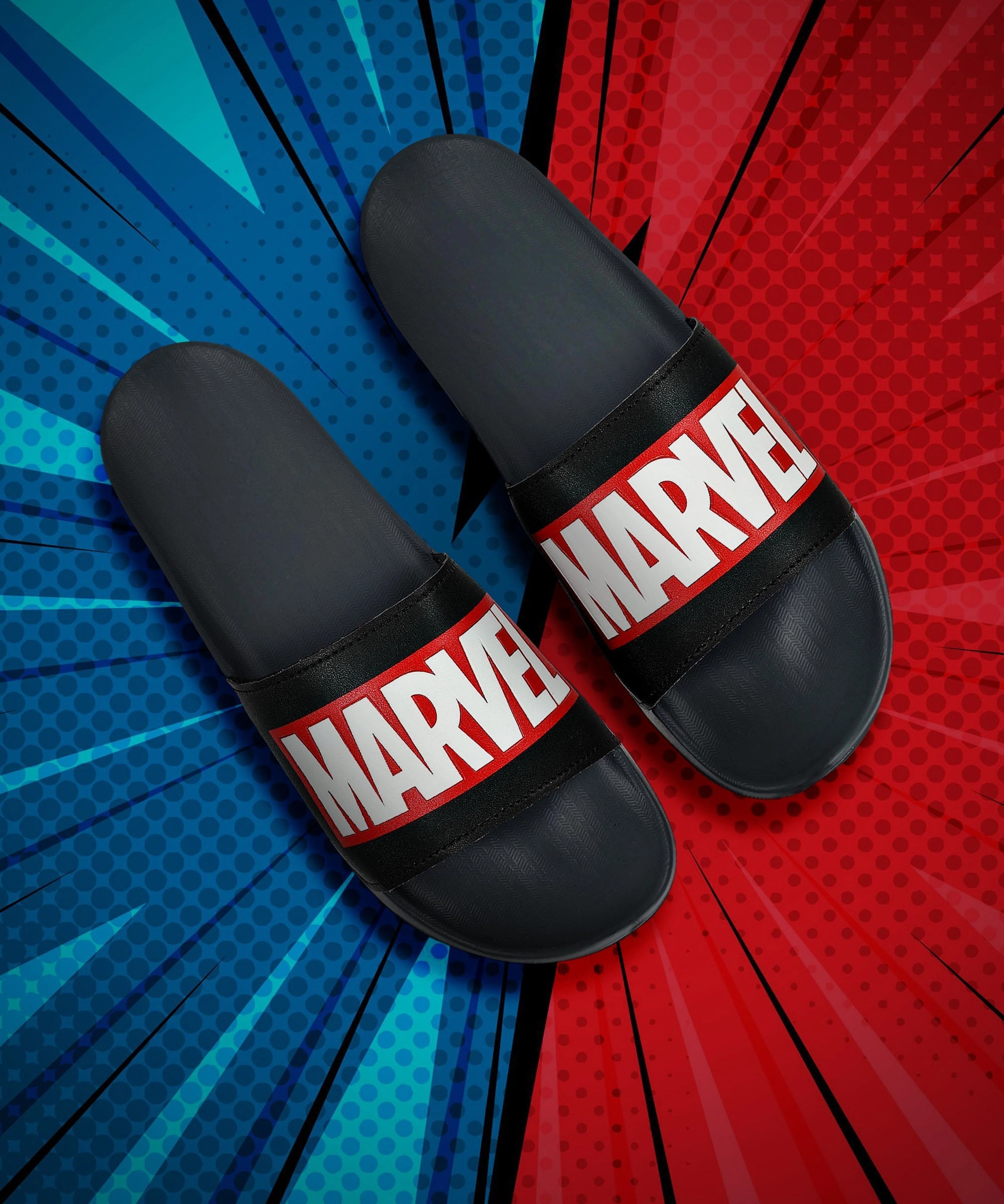 Marvel EVMK10922 Men's Black Sliders | Trendy Sliders with Cushioned & Durable Anti-Skid Construction | Waterproof & Lightweight, Perfect for Everyday Casual Wear Michael Kors Flip Flops