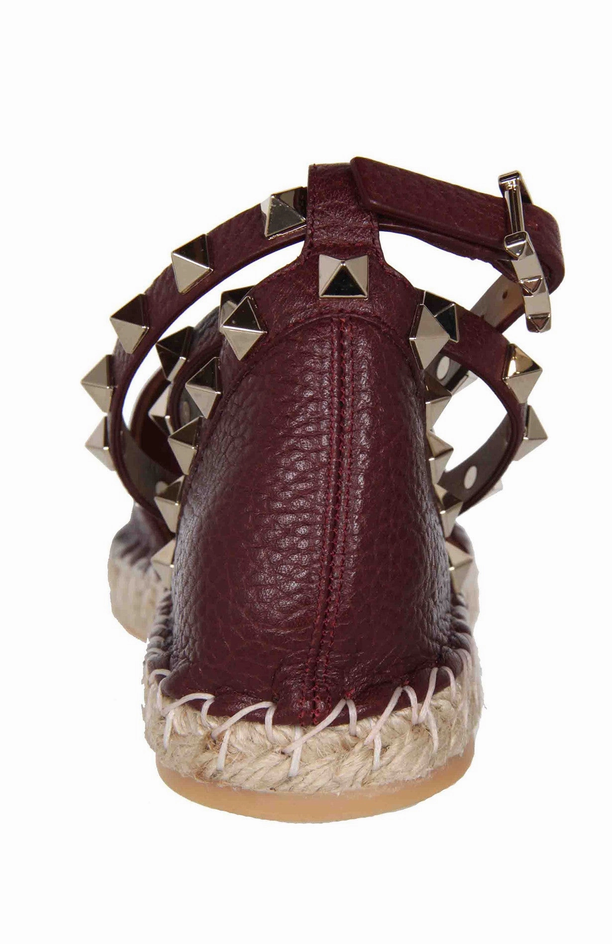 Ankle Boots Military Combat Style Rockstud Espadrille Ankle Wrap Flat Grained, Rubin