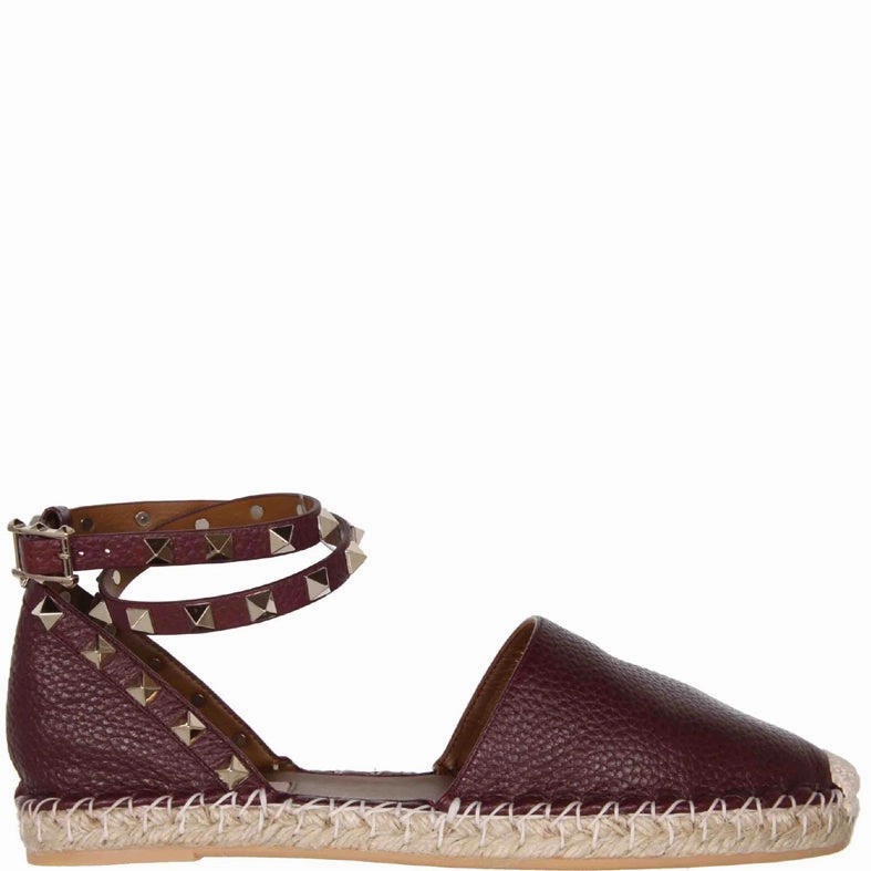 Ankle Boot Platform Rockstud Espadrille Ankle Wrap Flat Grained, Rubin