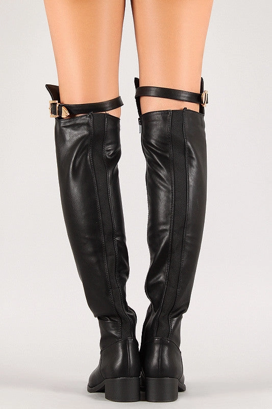 Noya Knee High Boot Elastic Panel Buckle Riding Over-The-Knee Boots