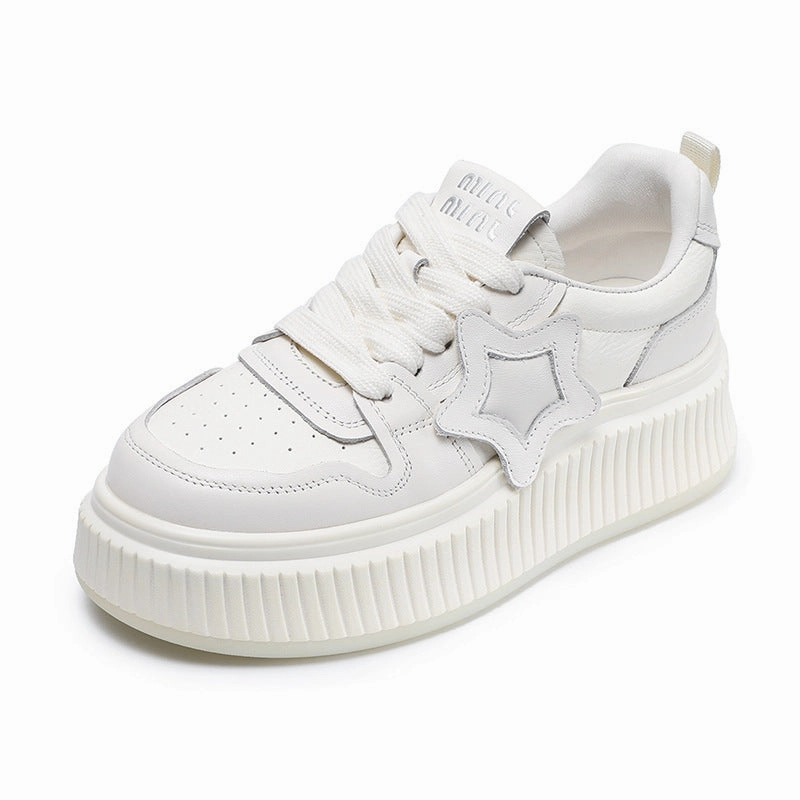 Women Plain Embossed Leather Thick Soled Casual Sneakers Vintage Havana Platform Sneakers