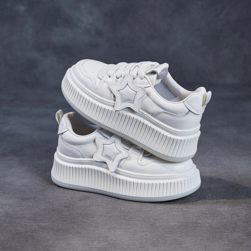 Special Edition Sneakers Women Plain Embossed Leather Thick Soled Casual Sneakers