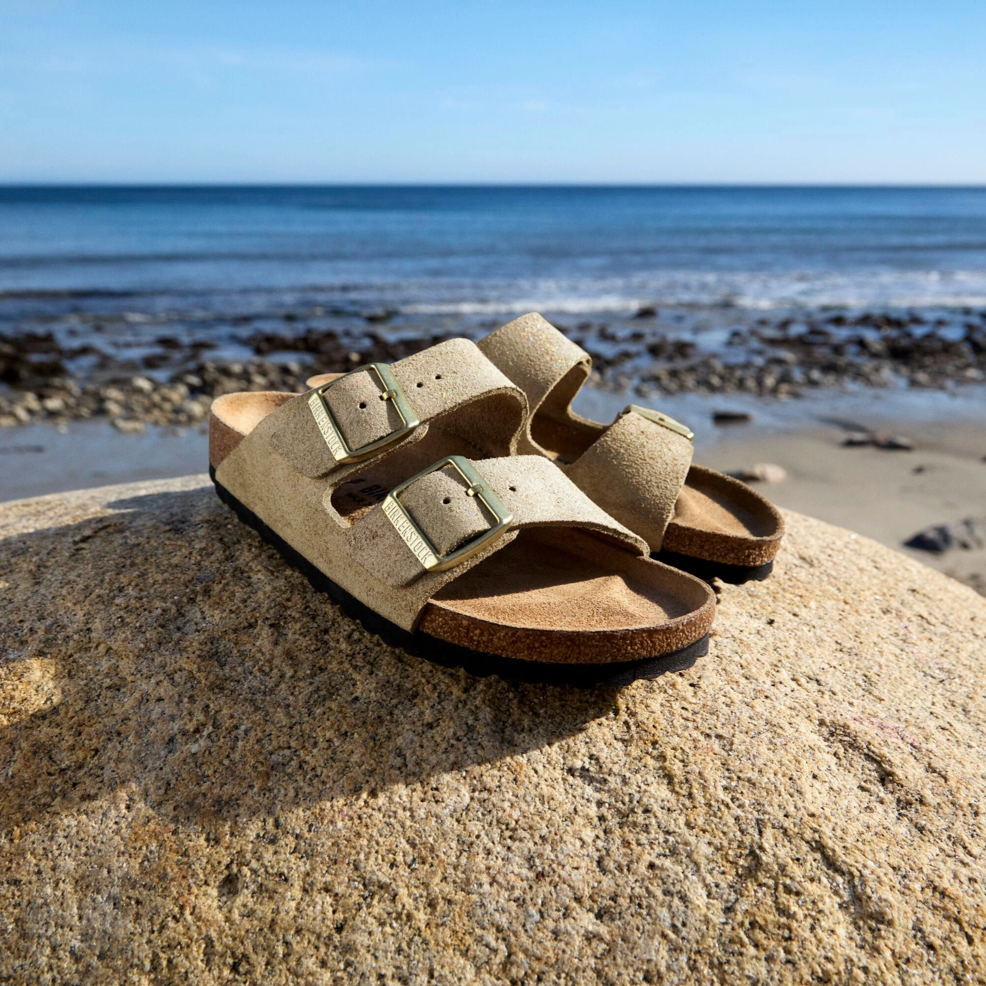 Eva Boston Birkenstock Arizona shimmering taupe suede