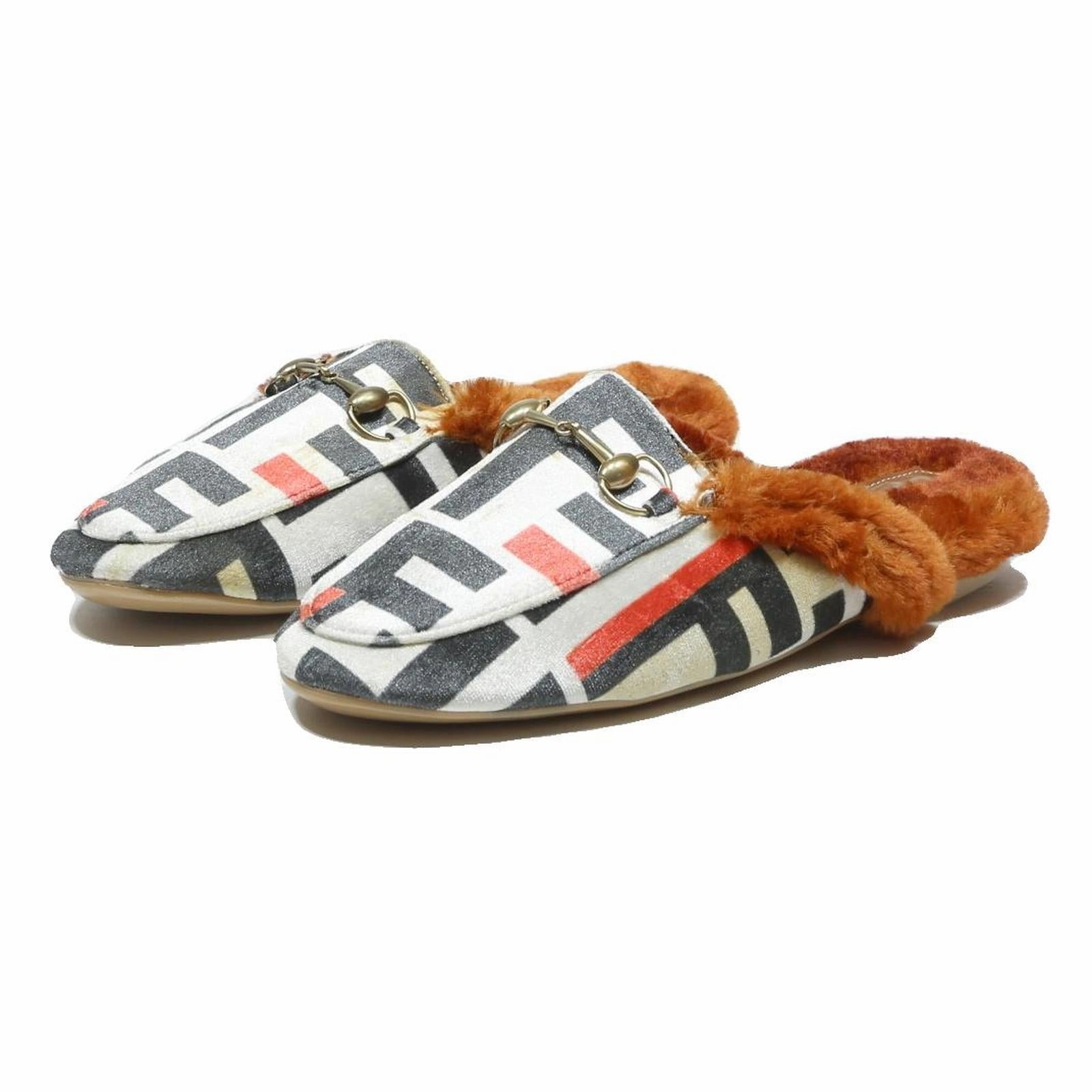 Madewell Shoes Mules FENDI Logo Print Womens Fur Trim Slip On Mules Synthetic UK 6 Designer Footwear
