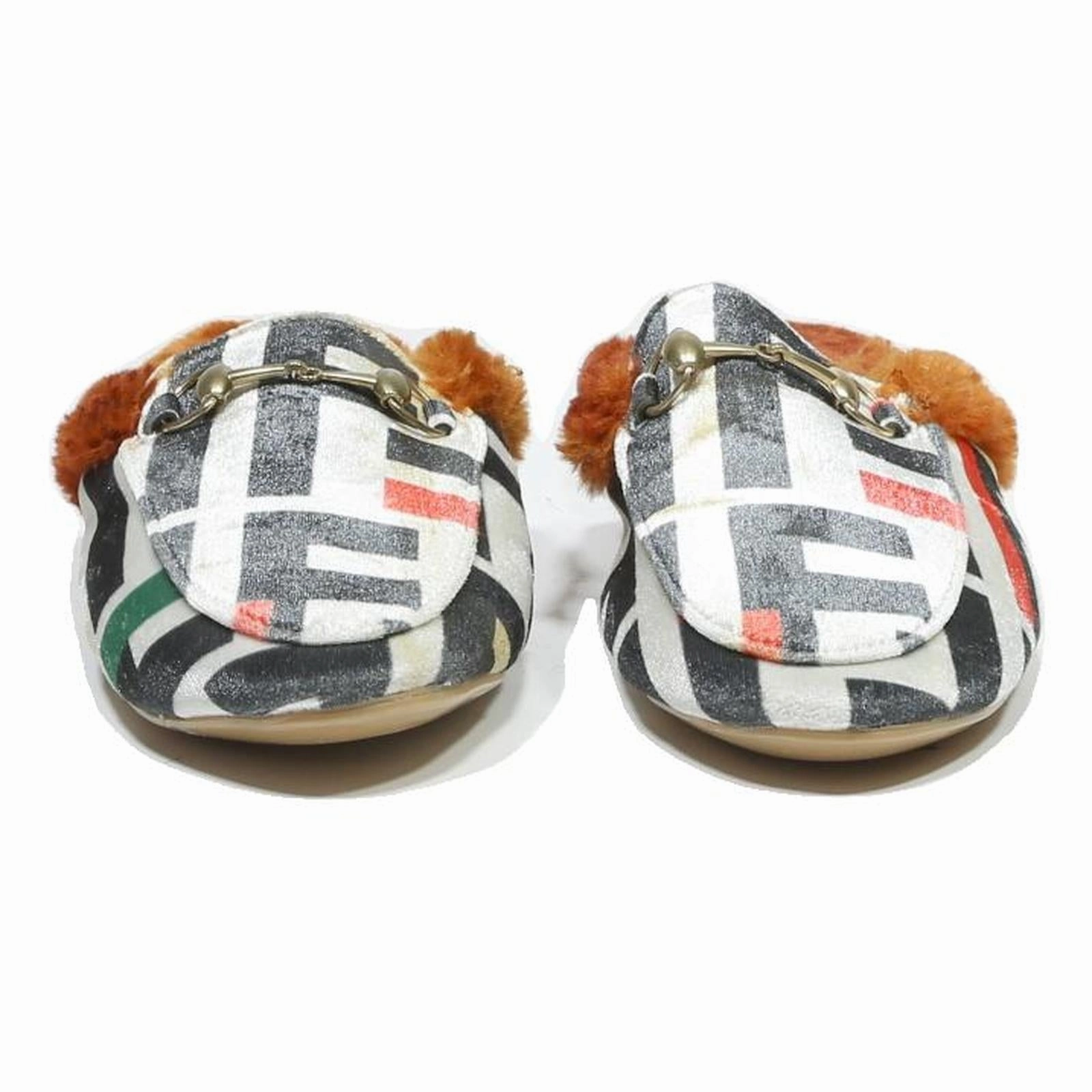 Easy Street Shoes Mules FENDI Logo Print Womens Fur Trim Slip On Mules Synthetic UK 6 Designer Footwear