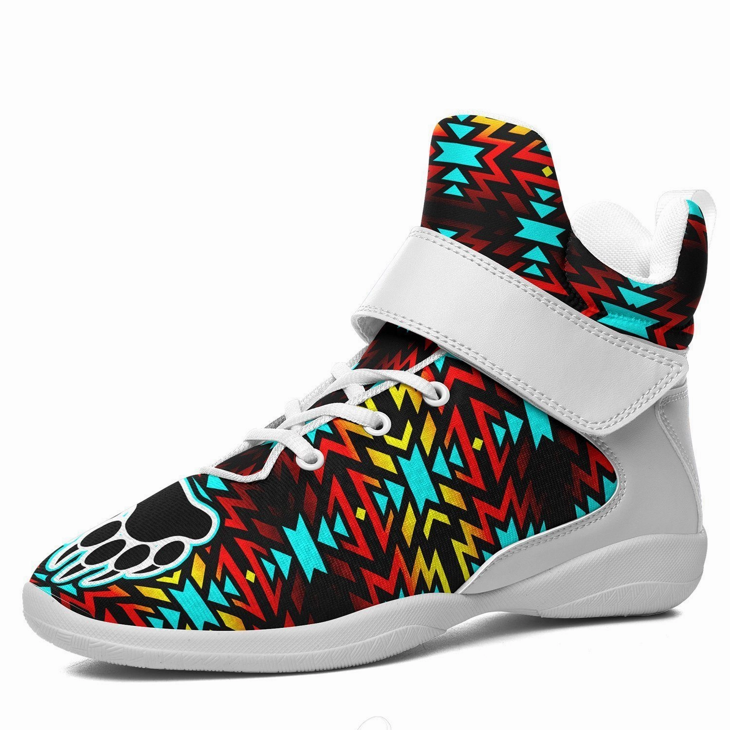 Blue Gaze Basketball Shoes Fire Colors and Turquoise Bearpaw Ipottaa Basketball / Sport High Top Shoes - White Sole