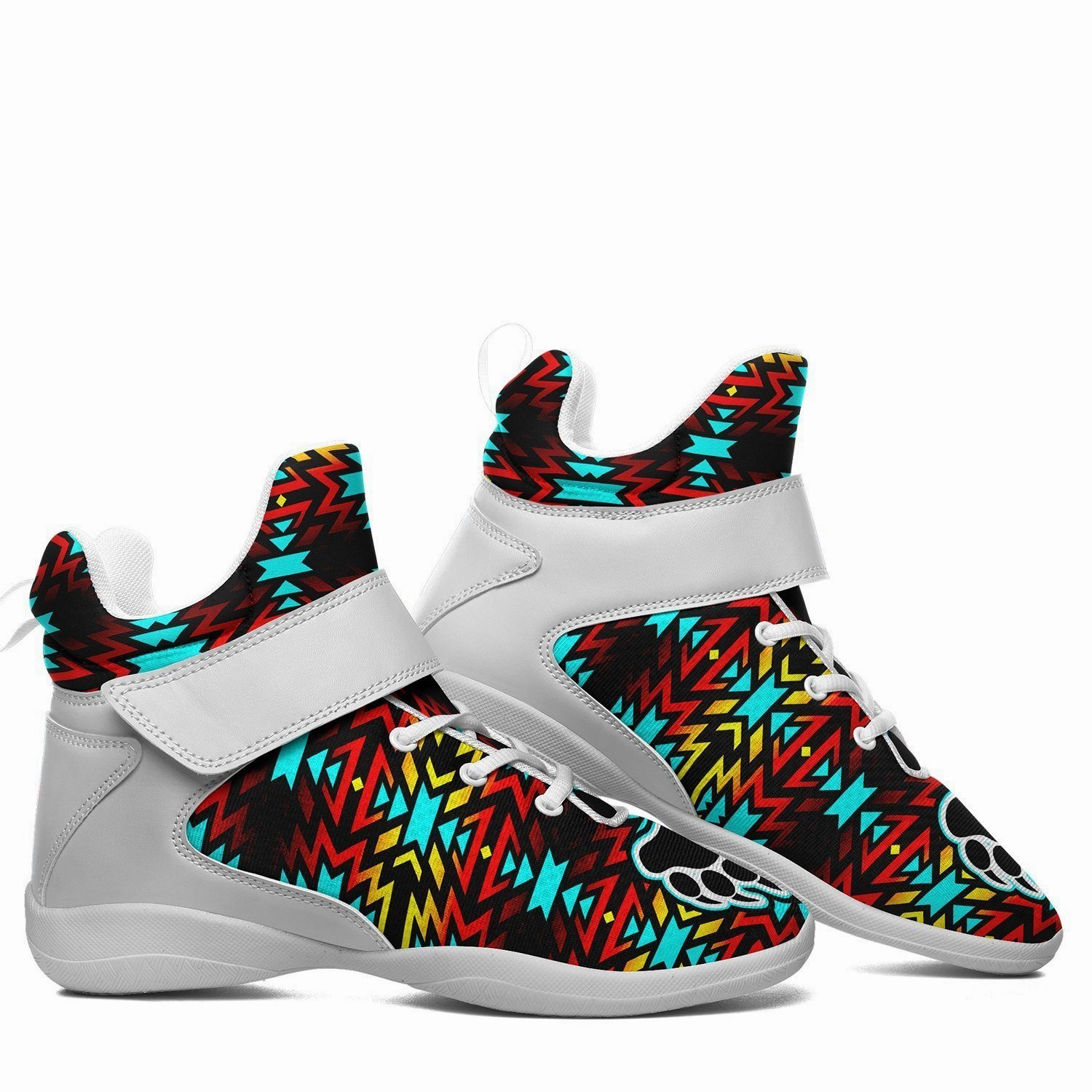 Fire Colors and Turquoise Bearpaw Ipottaa Basketball / Sport High Top Shoes - White Sole Two Basketball Shoes