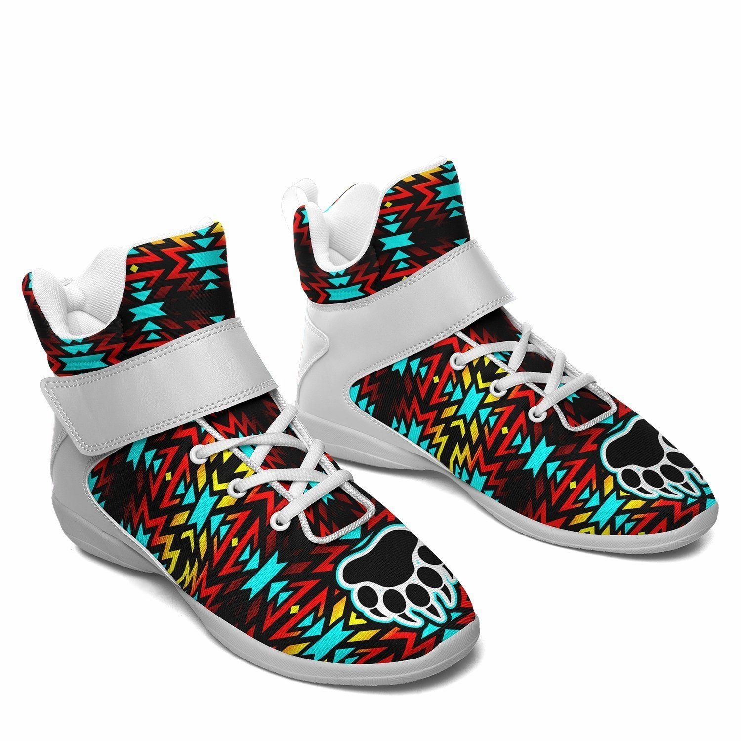Fire Colors and Turquoise Bearpaw Ipottaa Basketball / Sport High Top Shoes - White Sole Spawn 5 Basketball Shoes