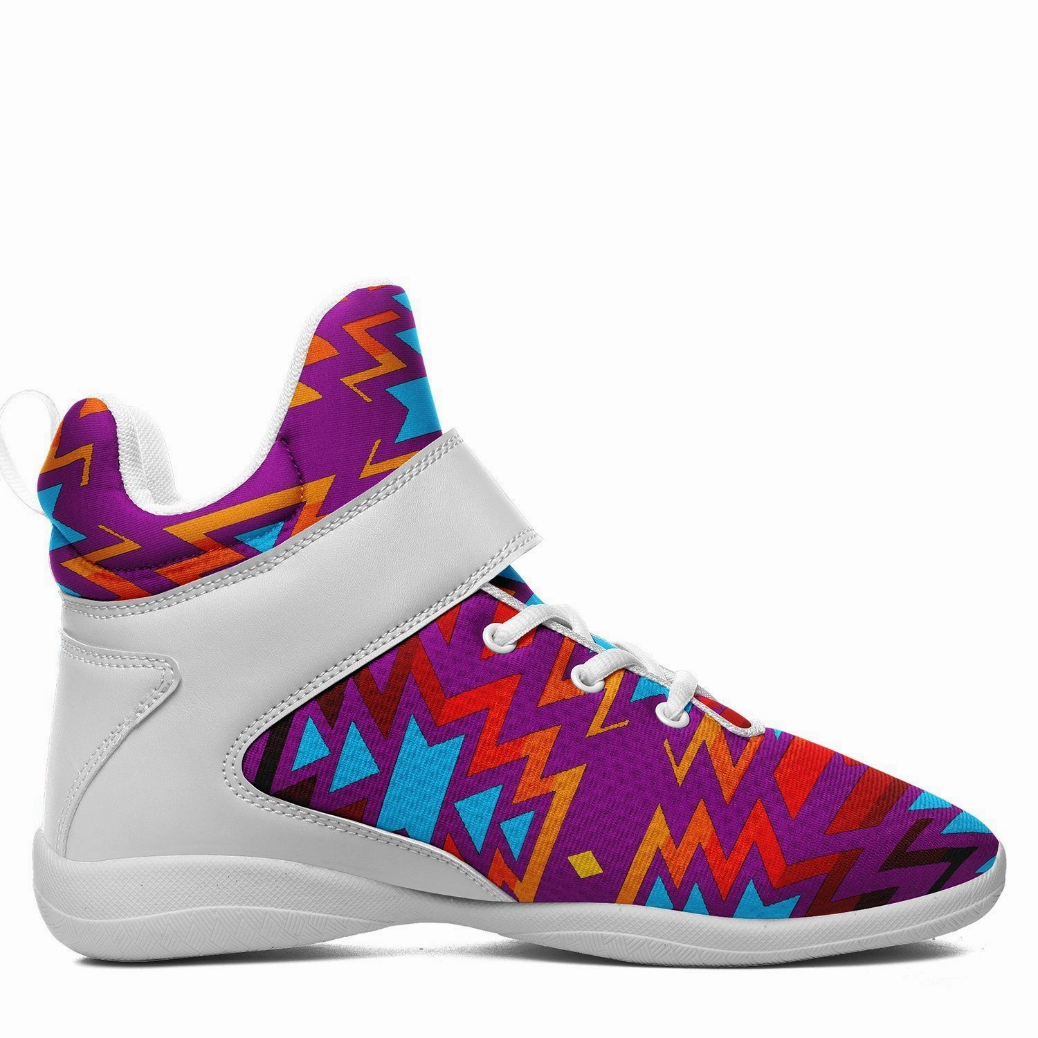 Science Of Basketball Shoes Fire Colors and Turquoise Purple Ipottaa Basketball / Sport High Top Shoes - White Sole