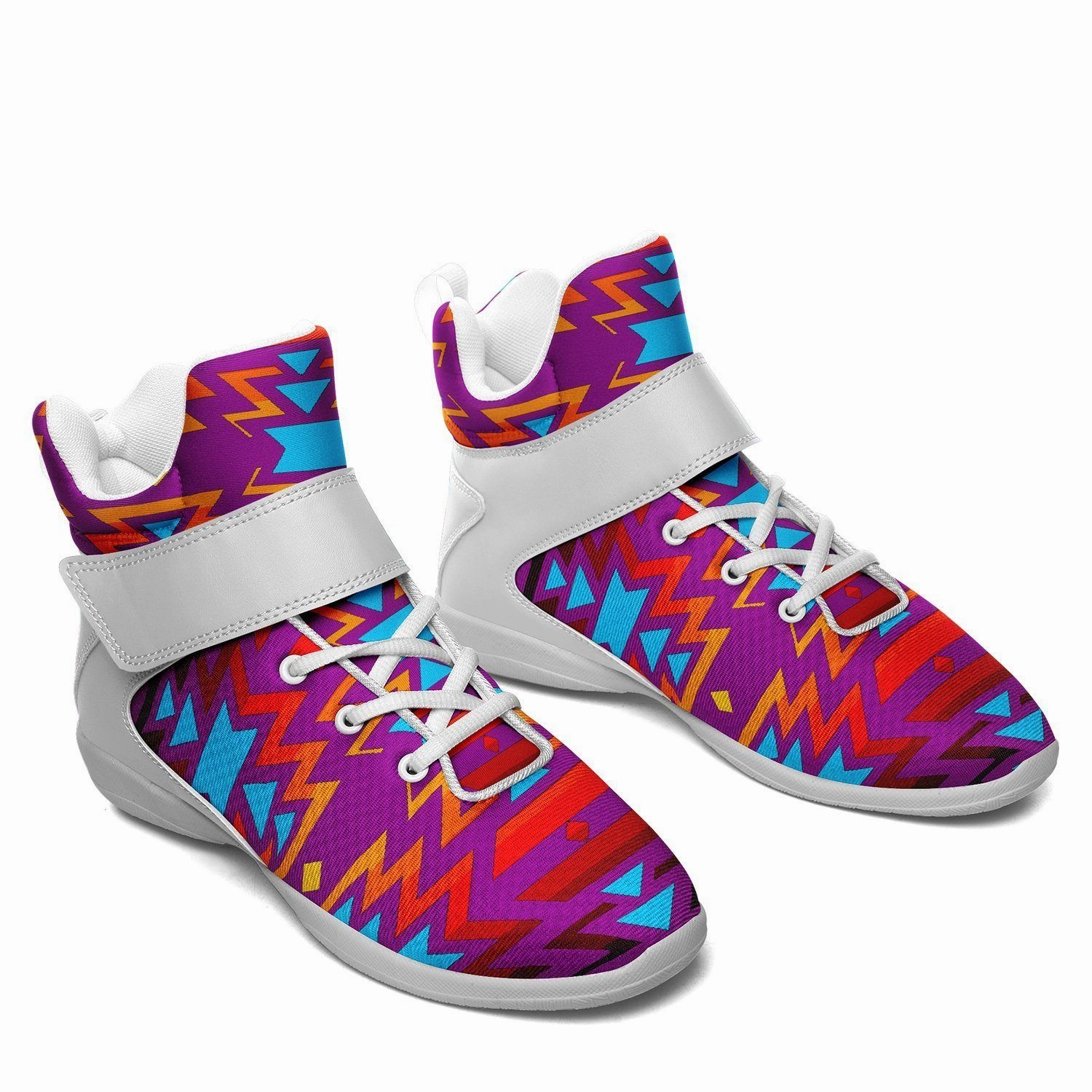 Fire Colors and Turquoise Purple Ipottaa Basketball / Sport High Top Shoes - White Sole Old Basketball Shoes