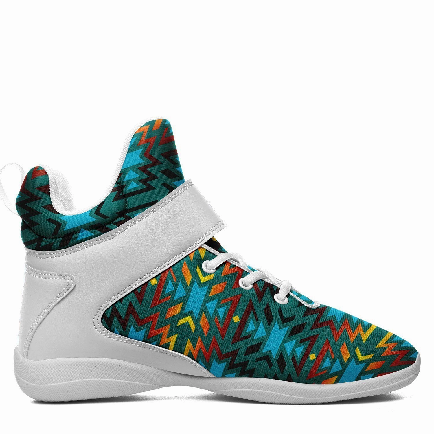 Basketball Shoes Grip Improvement Fire Colors and Turquoise Teal Ipottaa Basketball / Sport High Top Shoes - White Sole
