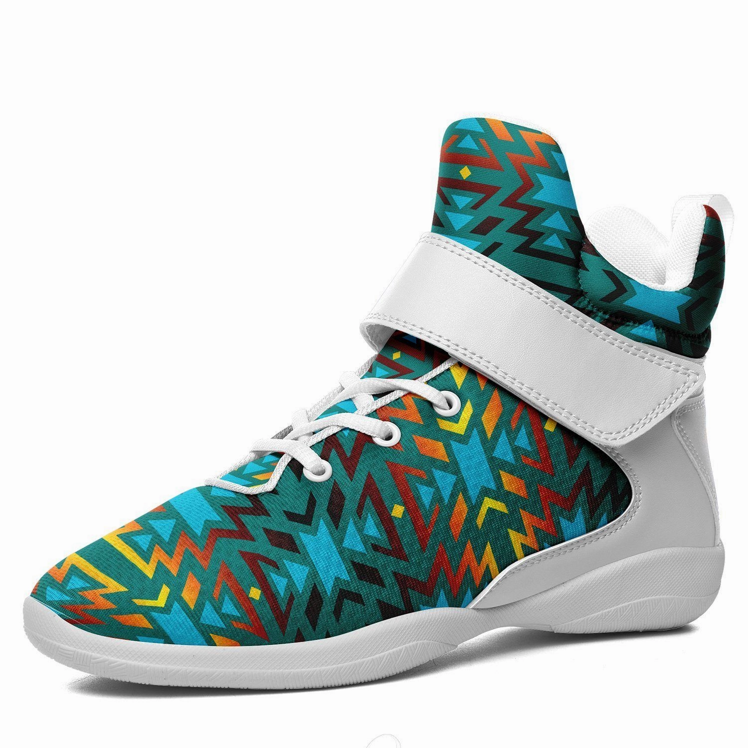 Size 13.5 Basketball Shoes Fire Colors and Turquoise Teal Ipottaa Basketball / Sport High Top Shoes - White Sole