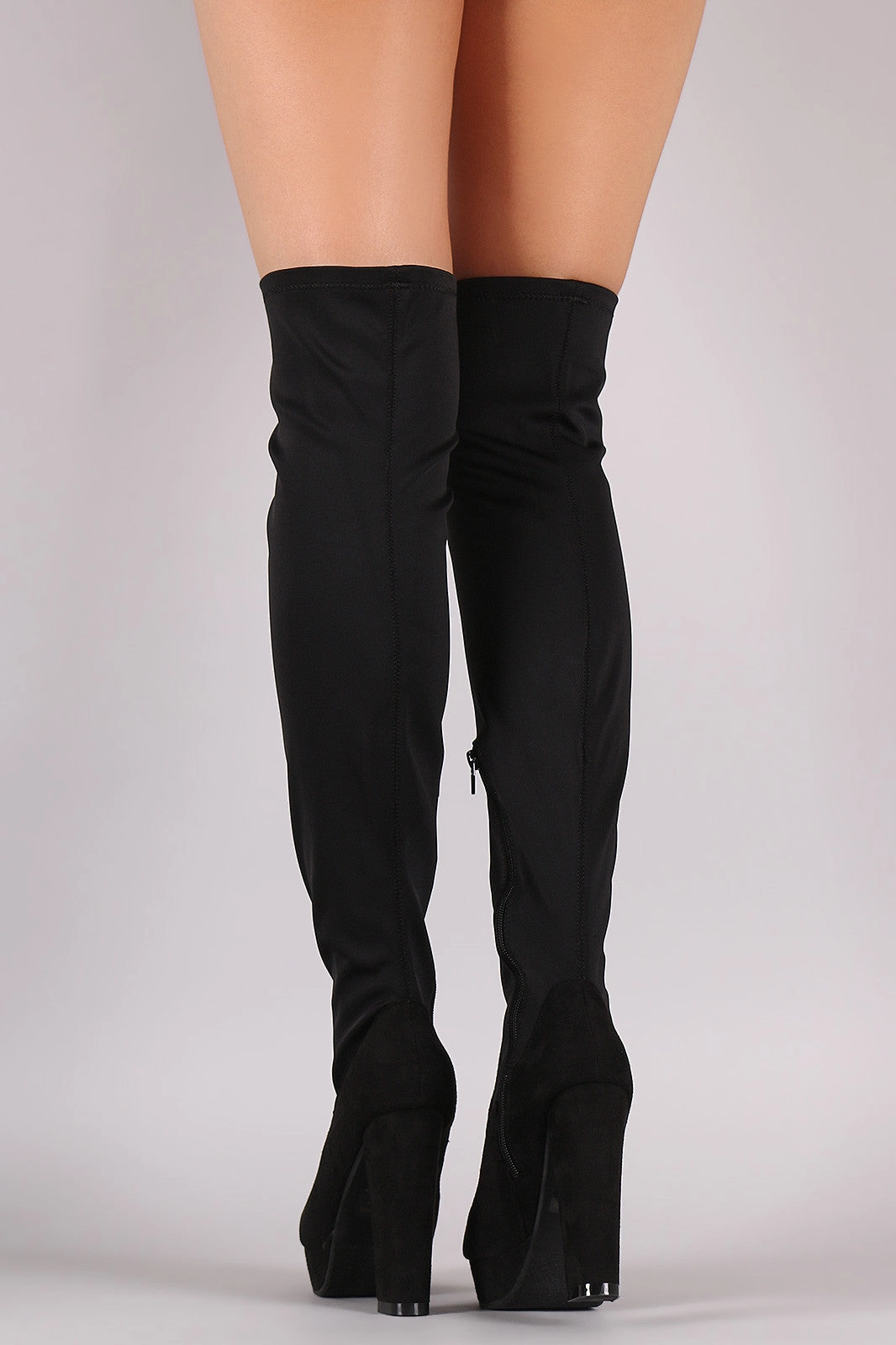 Fitted Chunky Heeled Over The Knee Platform Boots Arizona Knee High Boots