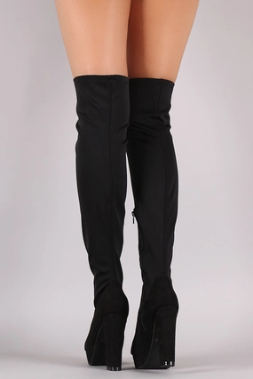 Fitted Chunky Heeled Over The Knee Platform Boots Fringe Boots Knee High