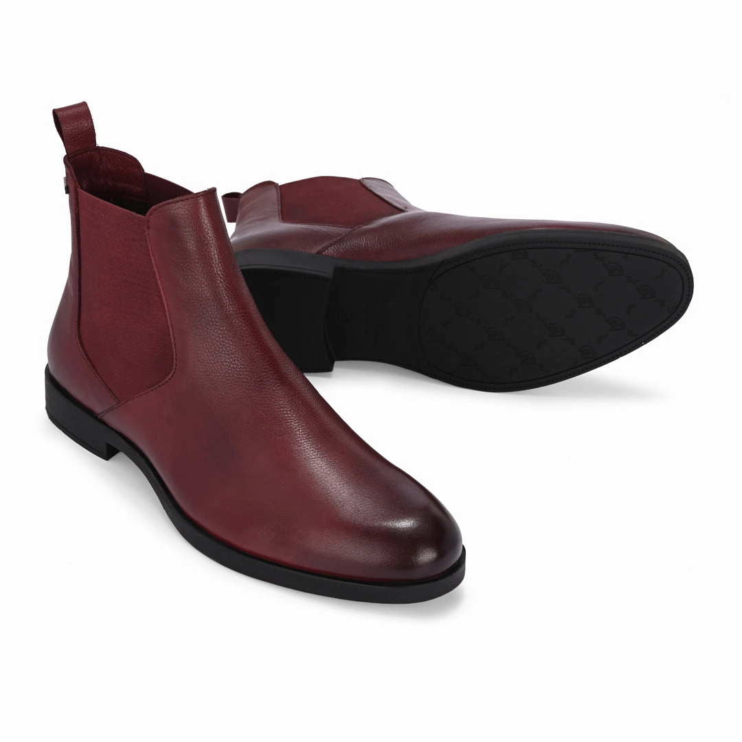 Premium Leather Burgundy Chelsea Boots for Men Standard Mid Snow Mte Waterproof Chelsea Boots