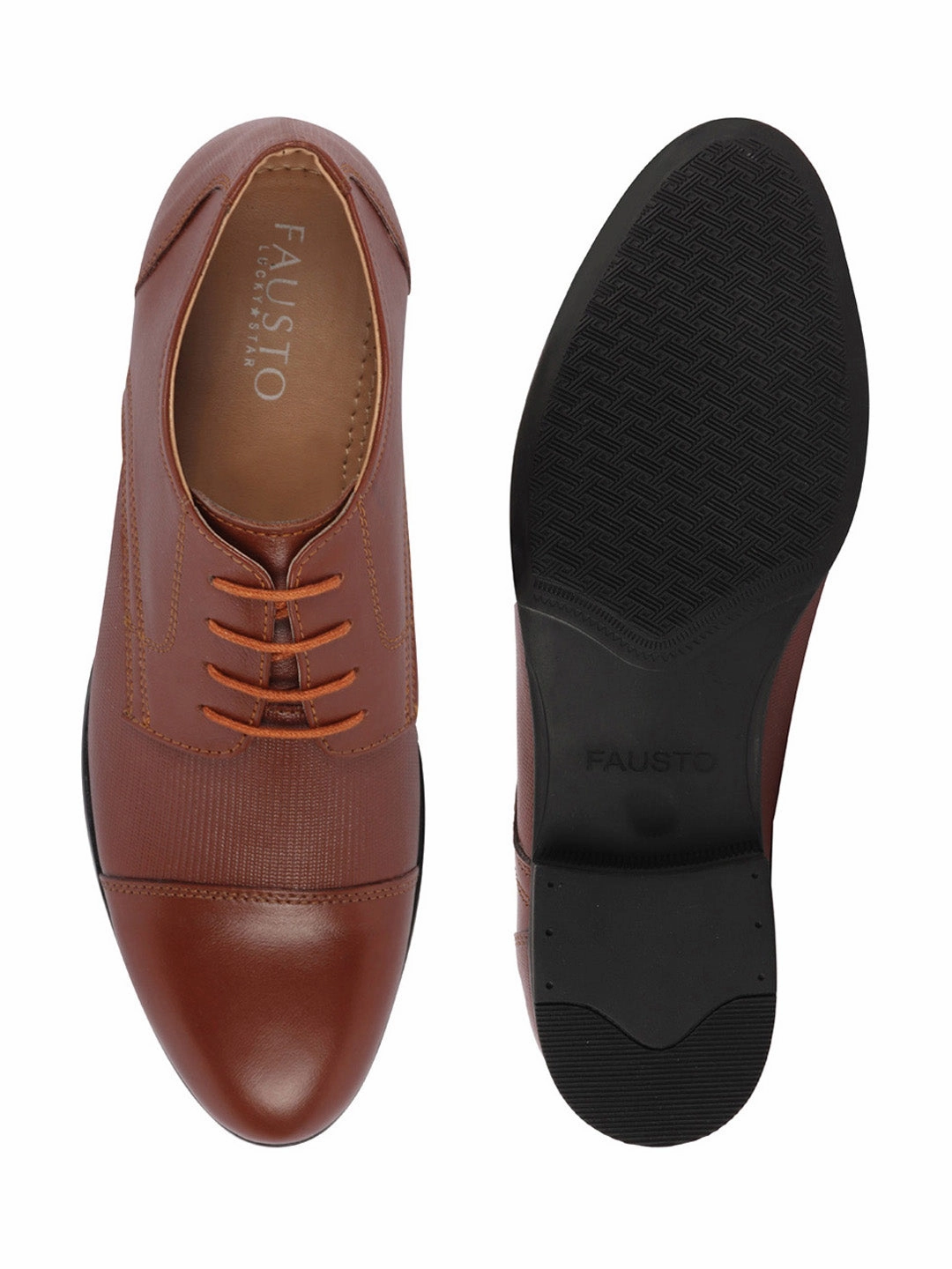 Titanium Work Boots Men Tan Formal Office Textured Design Cap Toe Genuine Leather Lace Up Shoes