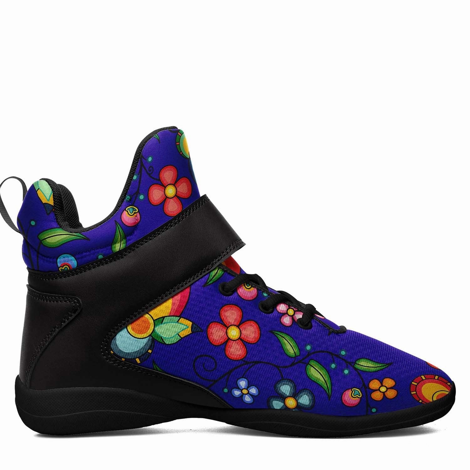 Floral Bounty Blue Ipottaa Basketball / Sport High Top Shoes - Black Sole Stutter Step Basketball Shoes