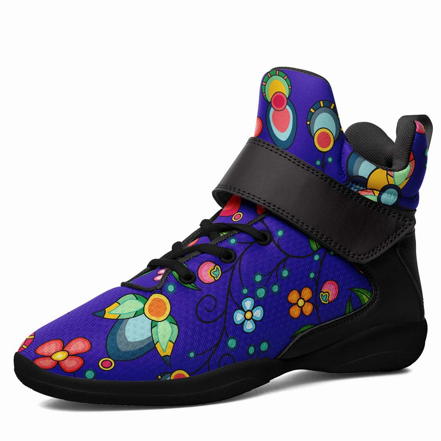 Floral Bounty Blue Ipottaa Basketball / Sport High Top Shoes - Black Sole Basketball Shoes 1988
