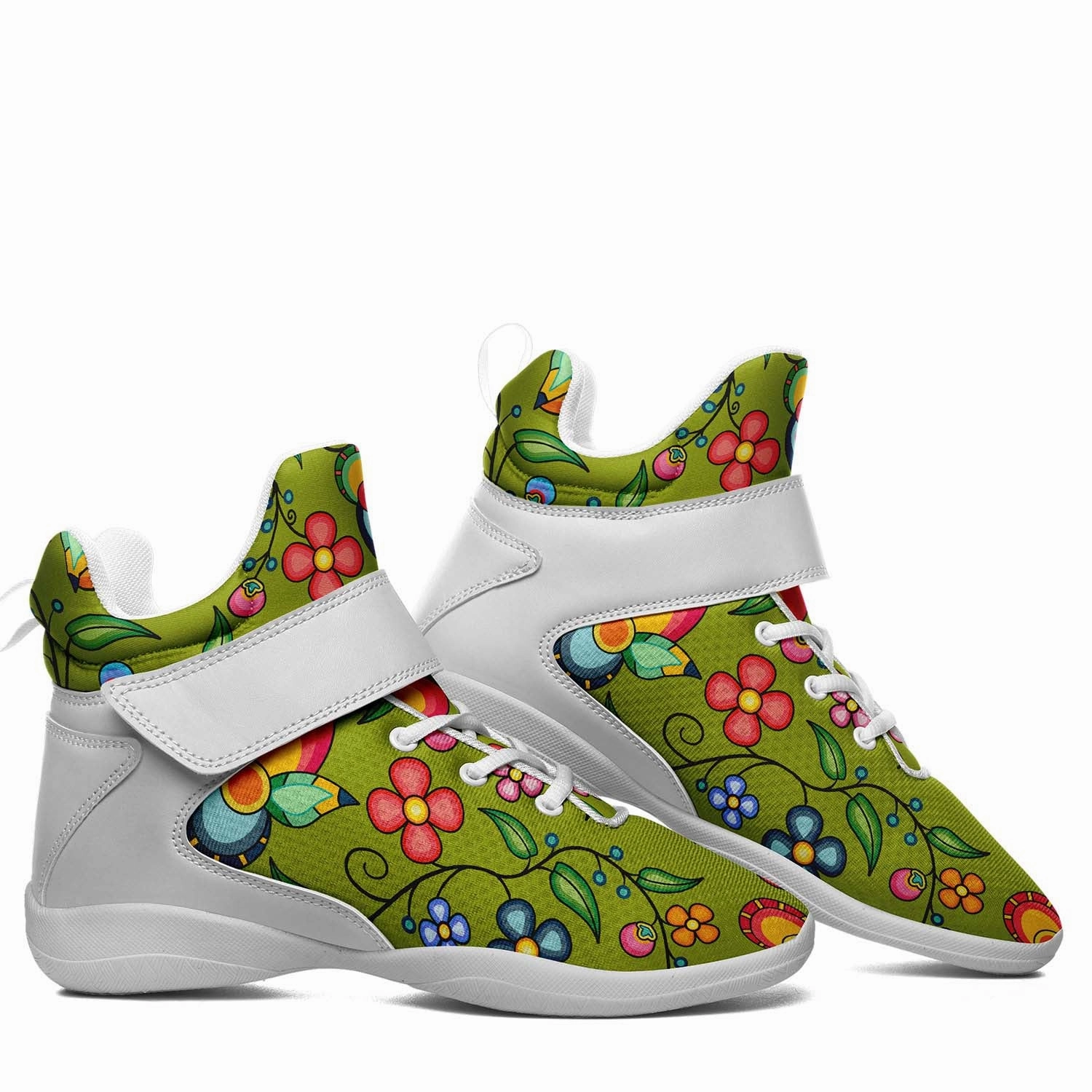 Floral Bounty Sweetgrass Ipottaa Basketball / Sport High Top Shoes - White Sole Most Unique Basketball Shoes