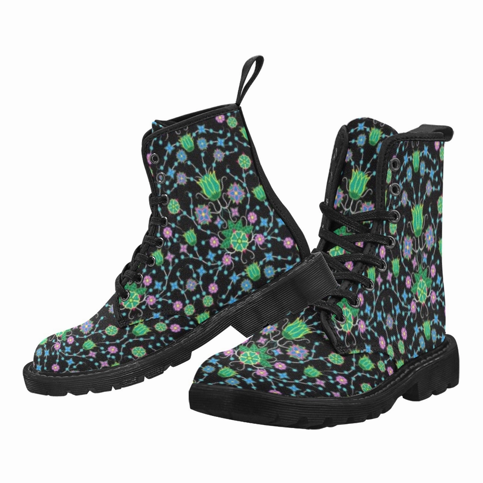 Floral Damask Garden Boots for Men (Black) Floral Print Combat Boots