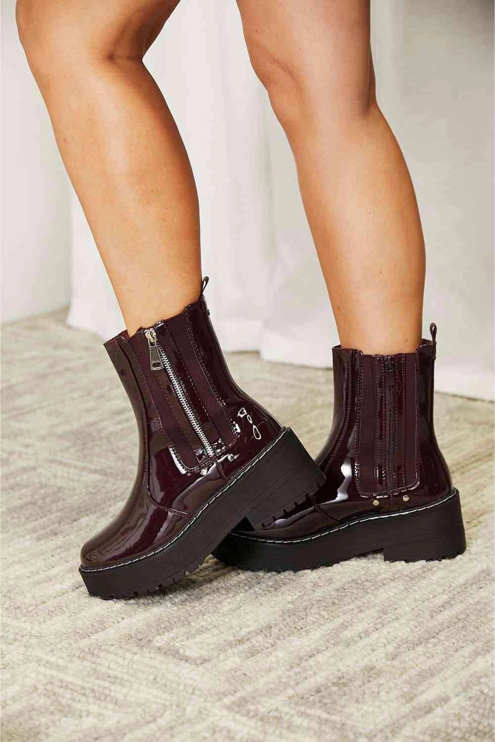 Forever Link Side Zip Platform Boots Eyelet Ankle Boots