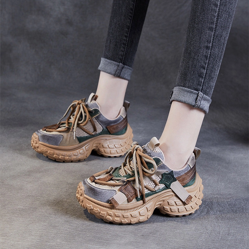 Women Fashion Breathable Chunky Platform Sneakers Platform Wedge Heel Sneakers