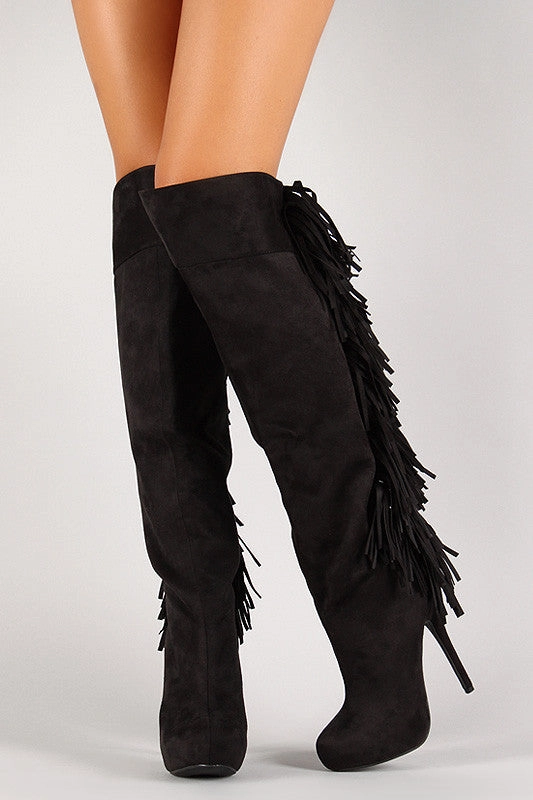 Fringe Stiletto Platform Thigh High Boot Knee High Boots Soft Material