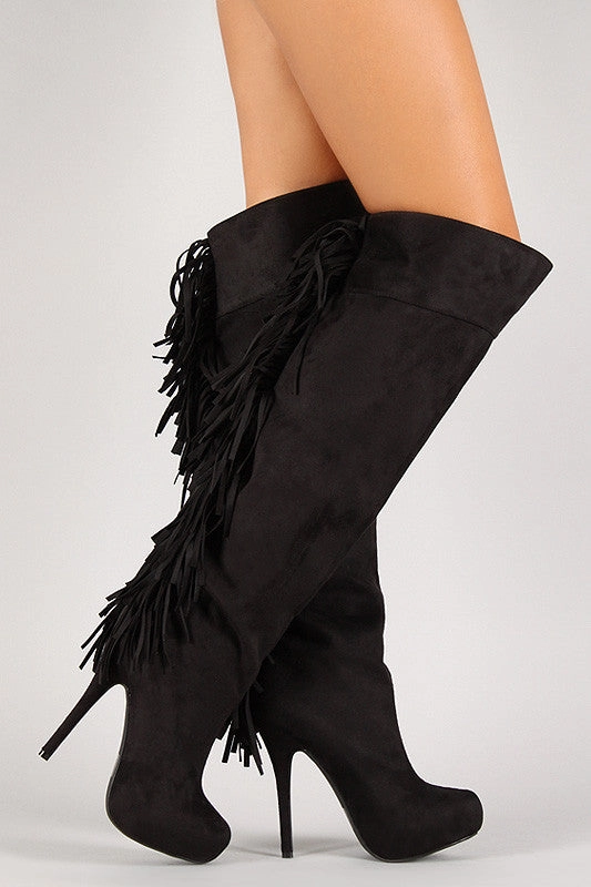 Fringe Stiletto Platform Thigh High Boot Best Knee High Hunting Boots