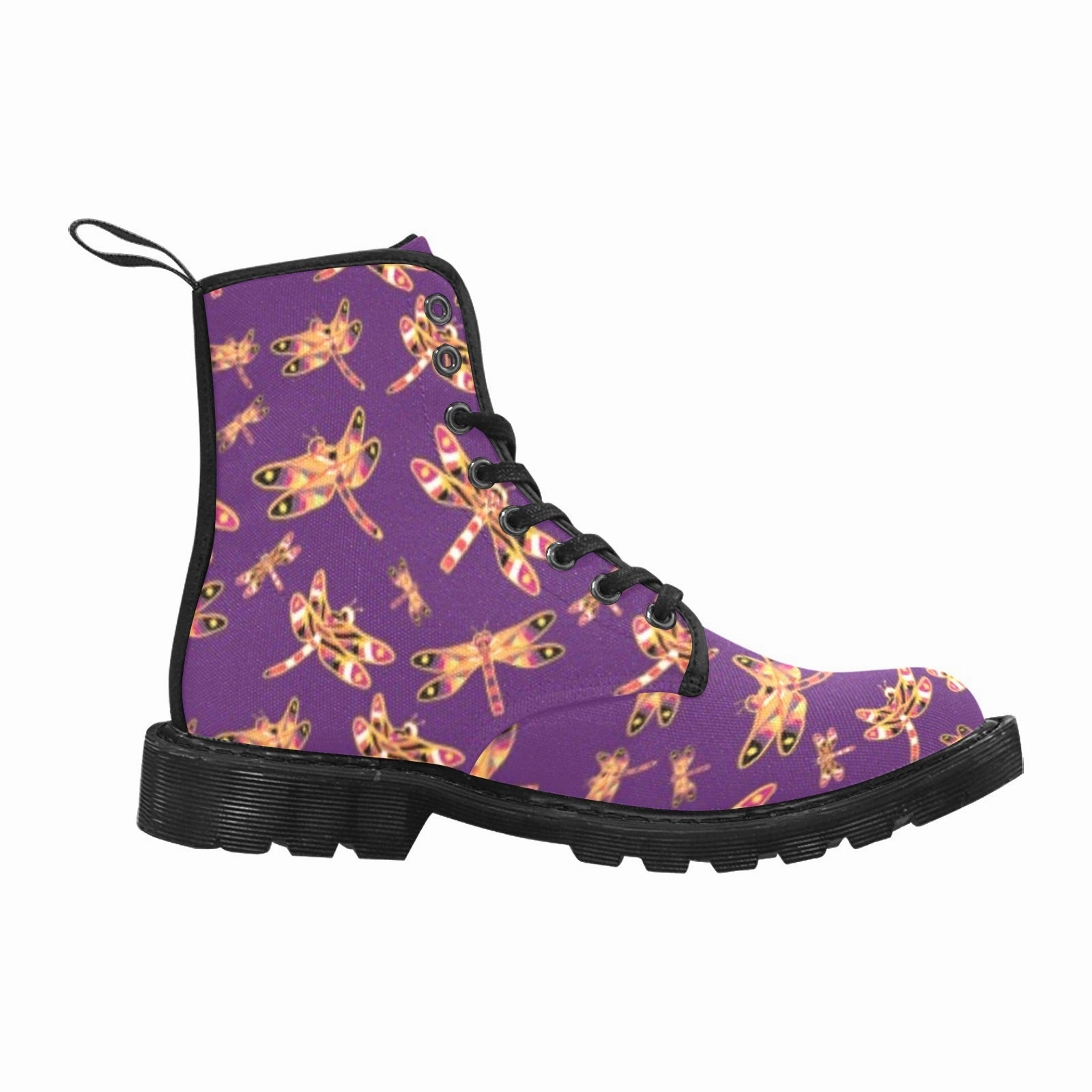 Gathering Yellow Purple Boots for Men (Black) Flowered Combat Boots