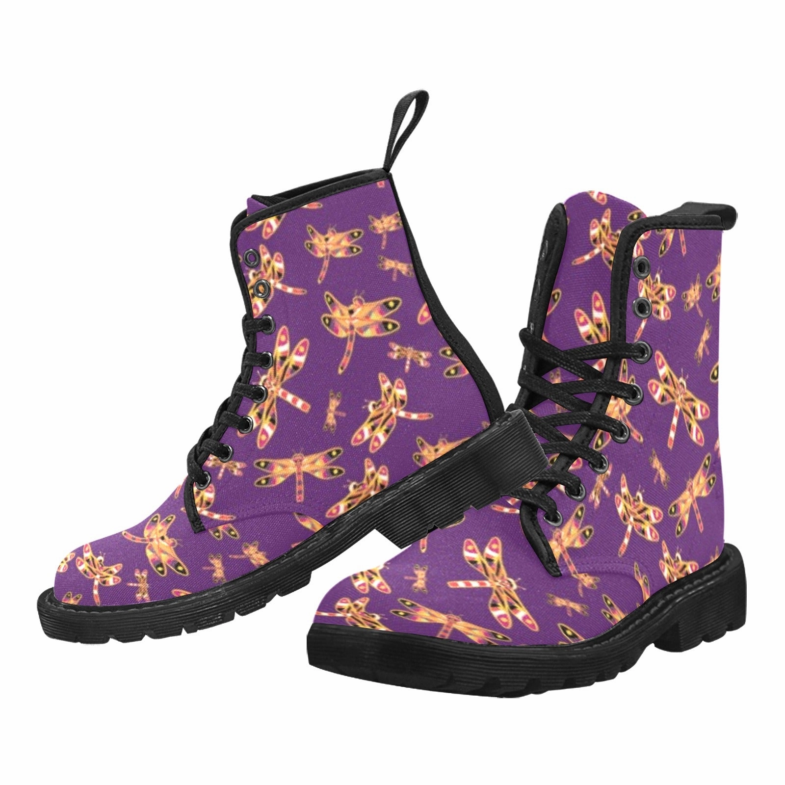 Calf High Combat Boots Gathering Yellow Purple Boots for Men (Black)