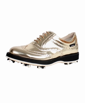 Giclee Unisex No.21 Premium Leather Golf Shoes - Gold 2024 Most Comfortable Golf