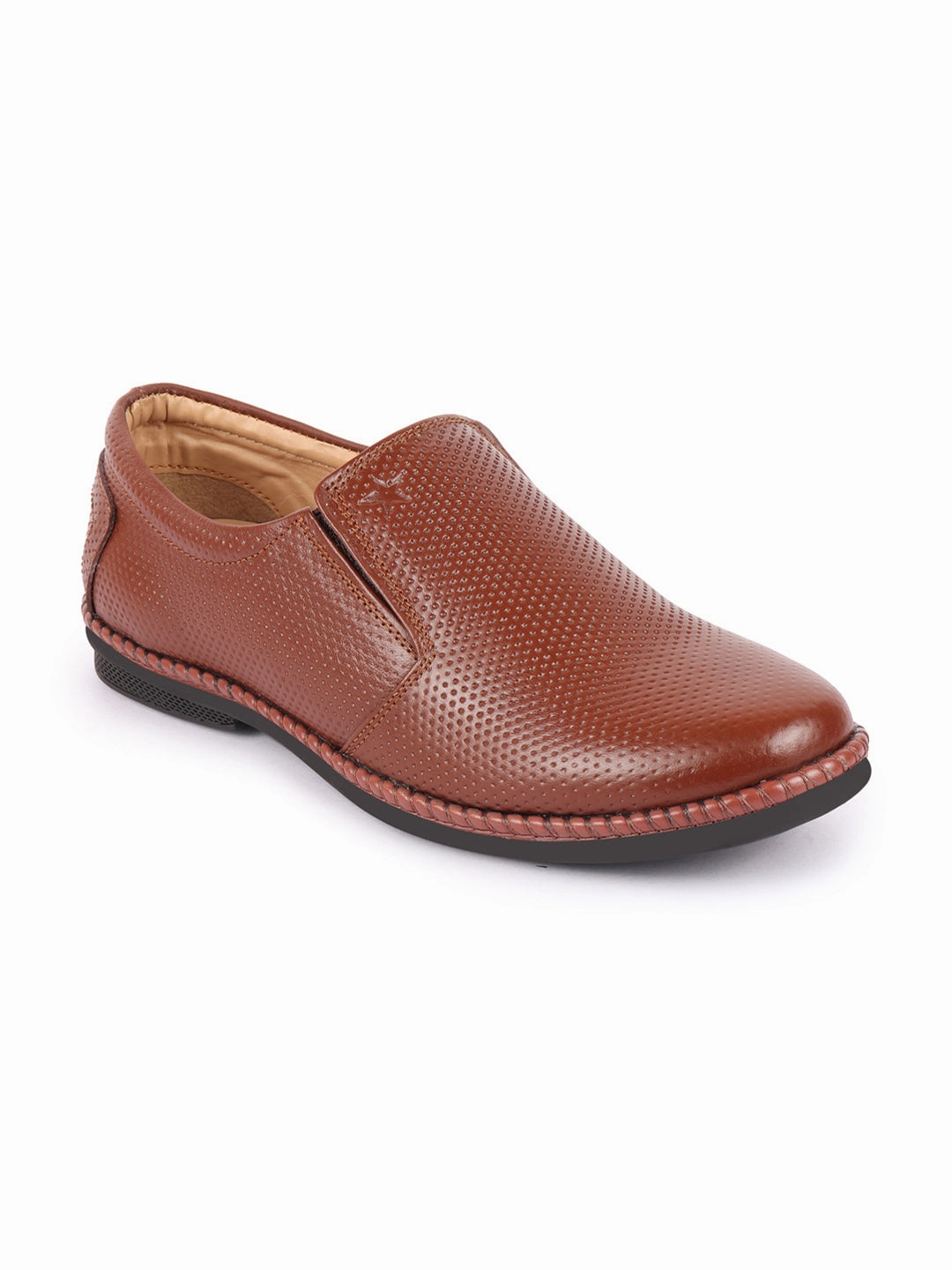 Men Tan Textured Formal/Office Broad Toe Leather Slip On Shoes Best Work Boots For Steelworkers