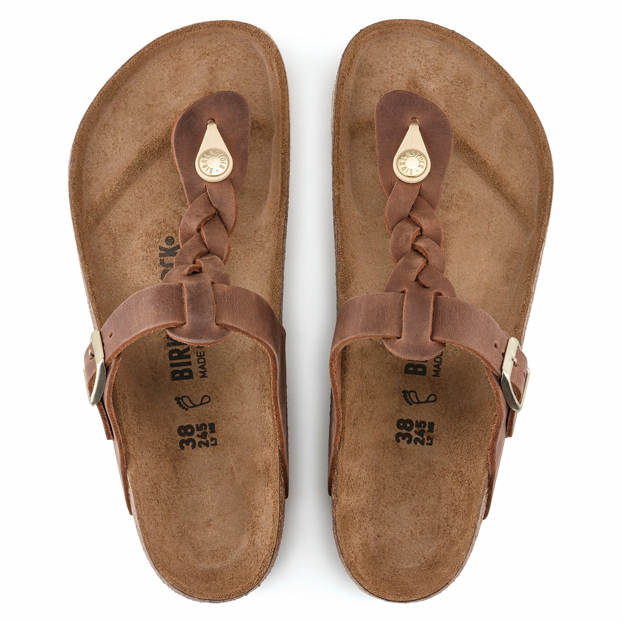 Birkenstock Gizeh Braid cognac oiled leather Boston Taupe