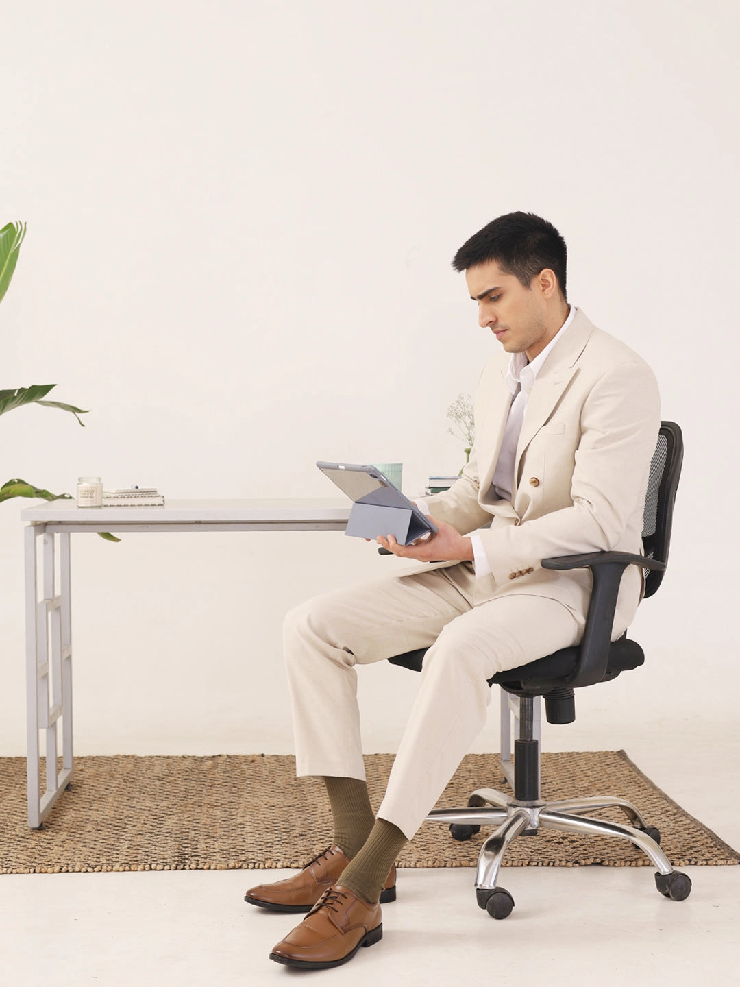 Men Tan Formal Office Comfort Lace-Up Derby Shoes Groundbreaker Western Work Boots