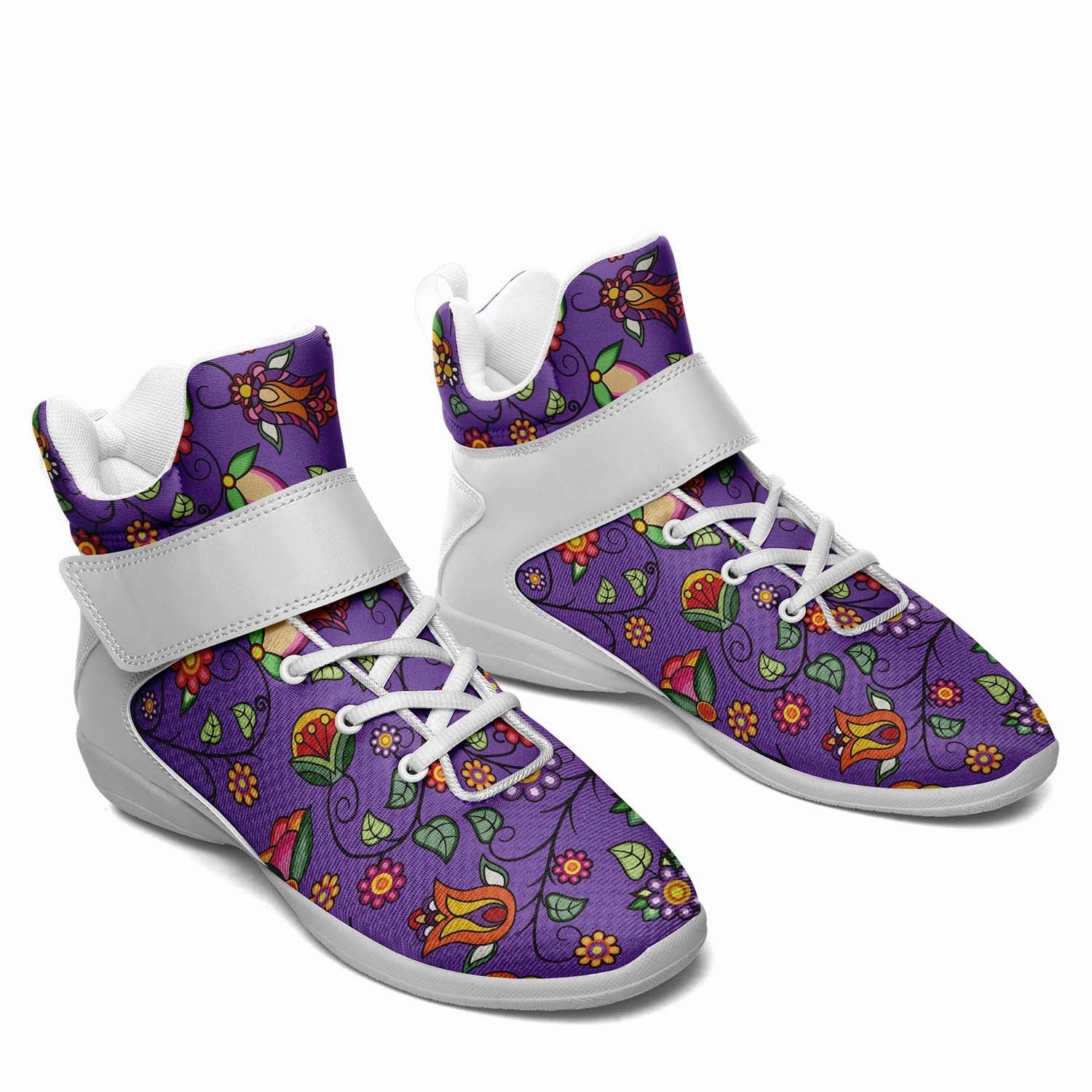 Heartbeat Petals Purple Ipottaa Basketball / Sport High Top Shoes - White Sole Motion Control Basketball Shoes