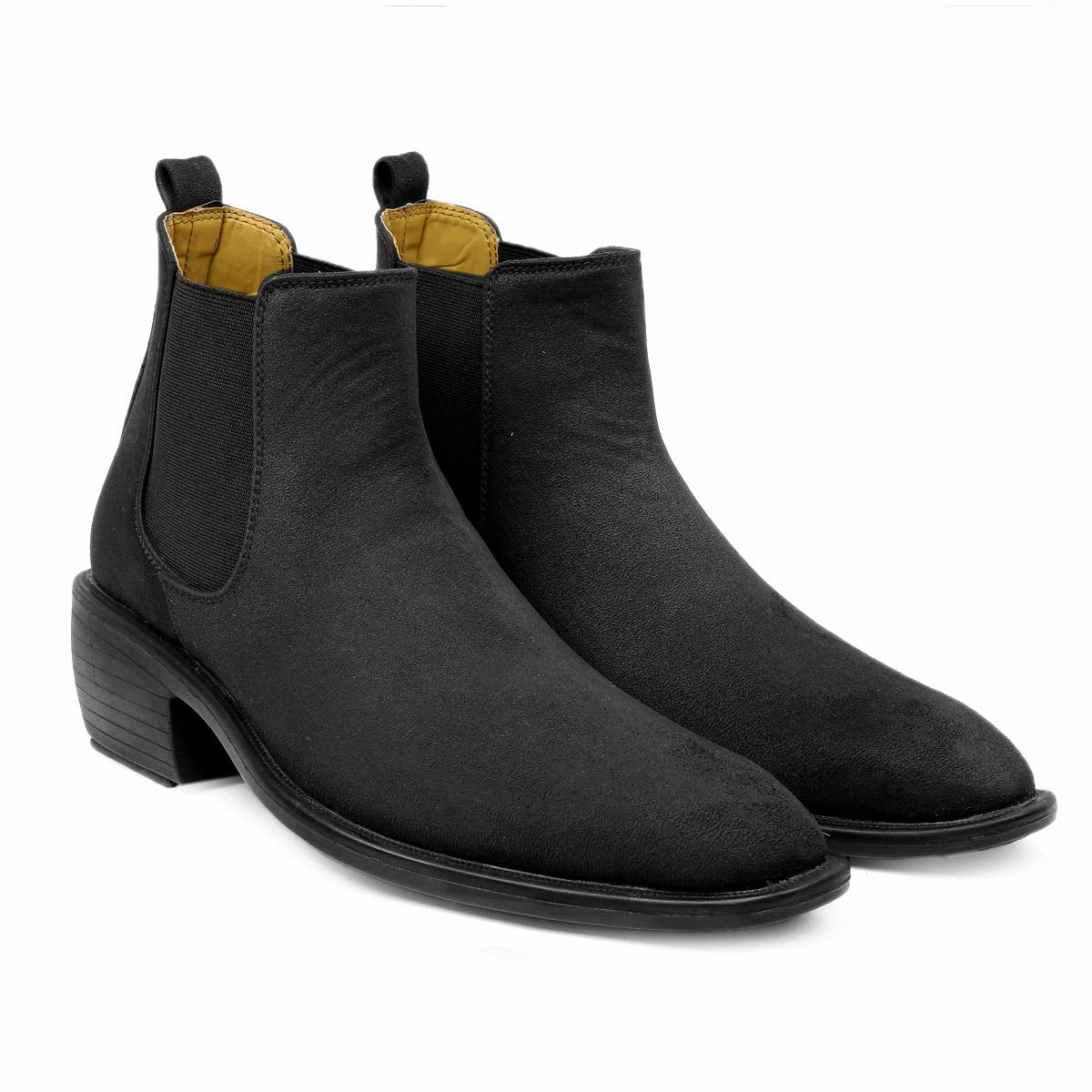 Height Increasing Suede Material Black Casual Chelsea Boots For Men-JonasParamount Chuncky Chelsea Boots