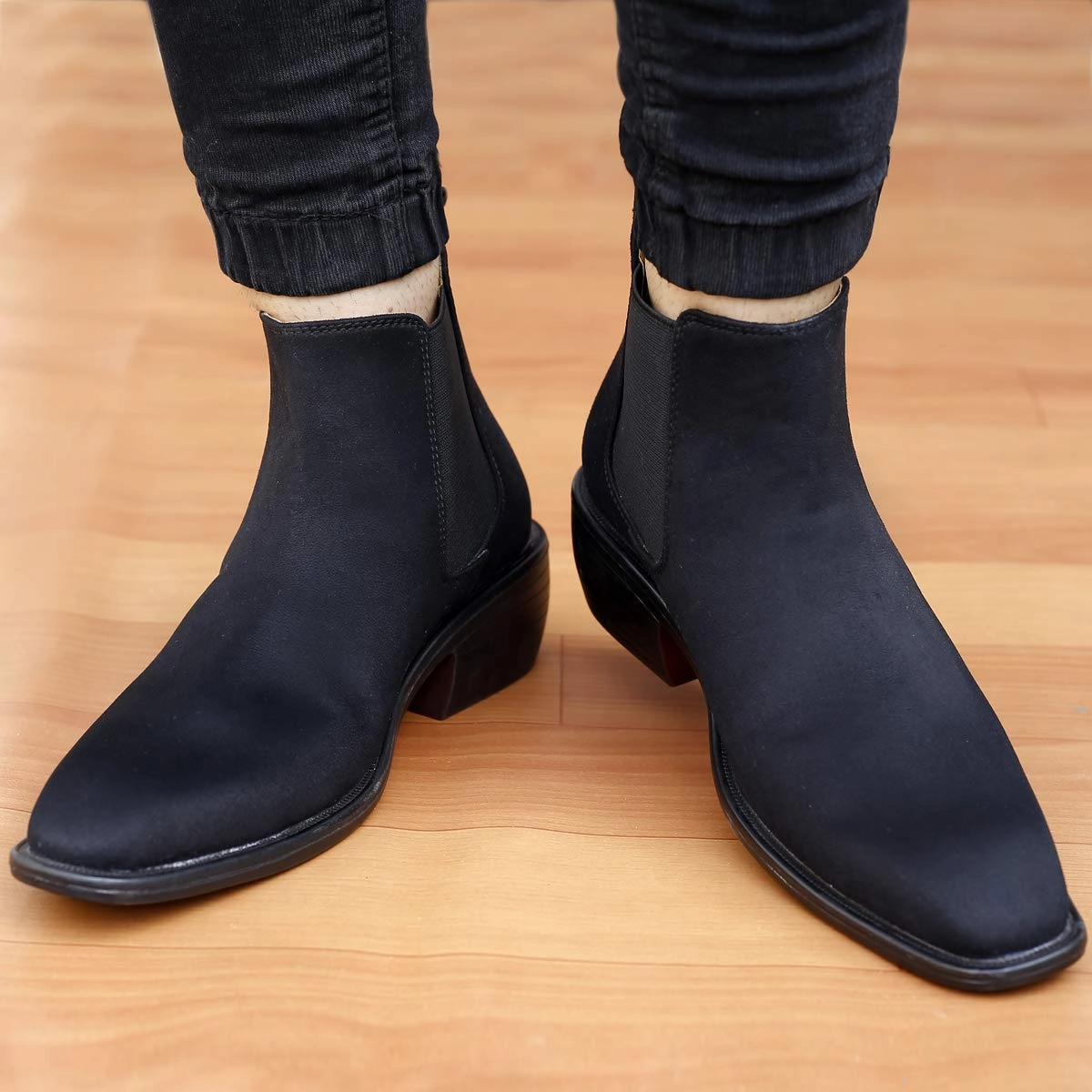Most Expensive Chelsea Boots Height Increasing Suede Material Black Casual Chelsea Boots For Men-JonasParamount