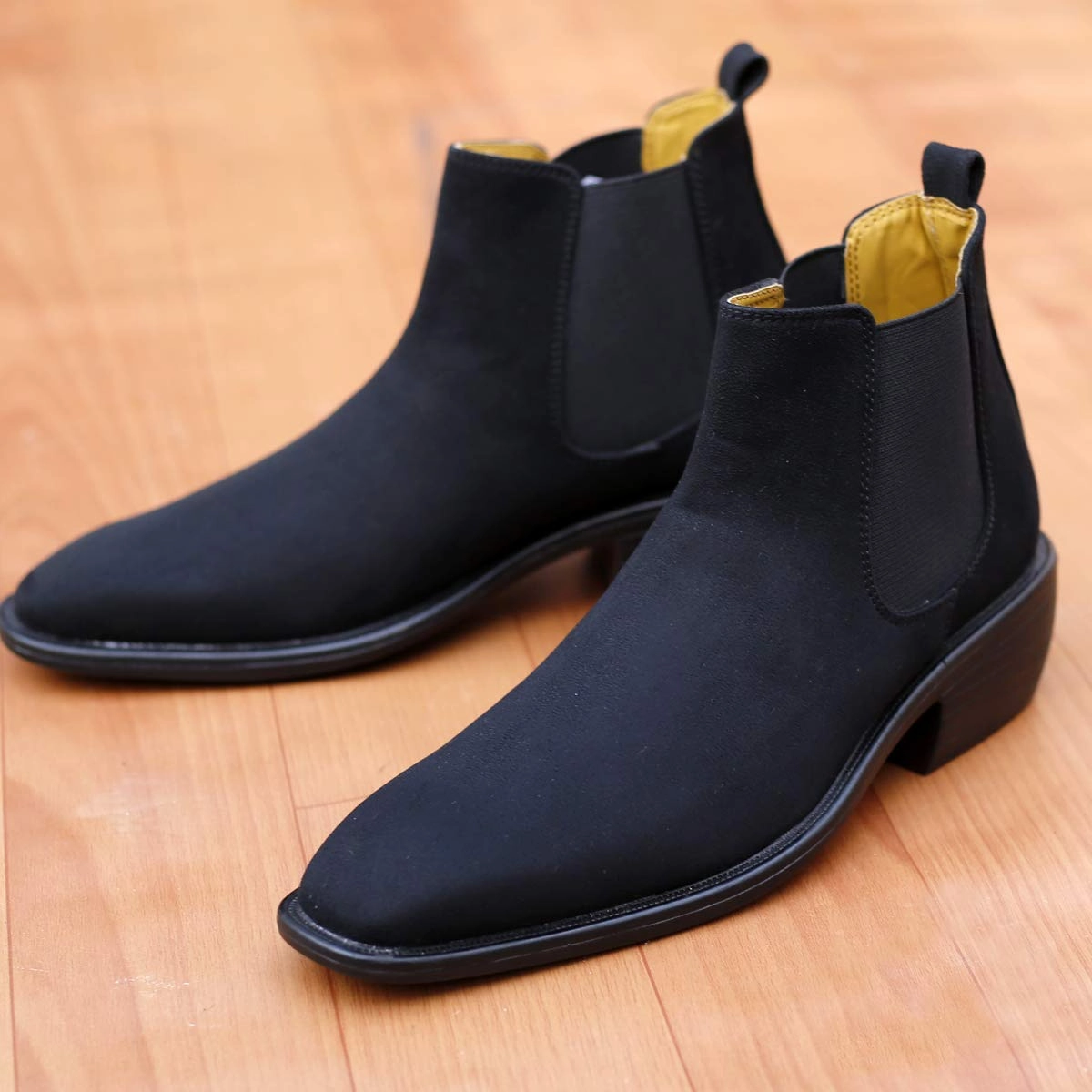 Chelsea Boots Femme Look Height Increasing Suede Material Black Casual Chelsea Boots For Men-JonasParamount