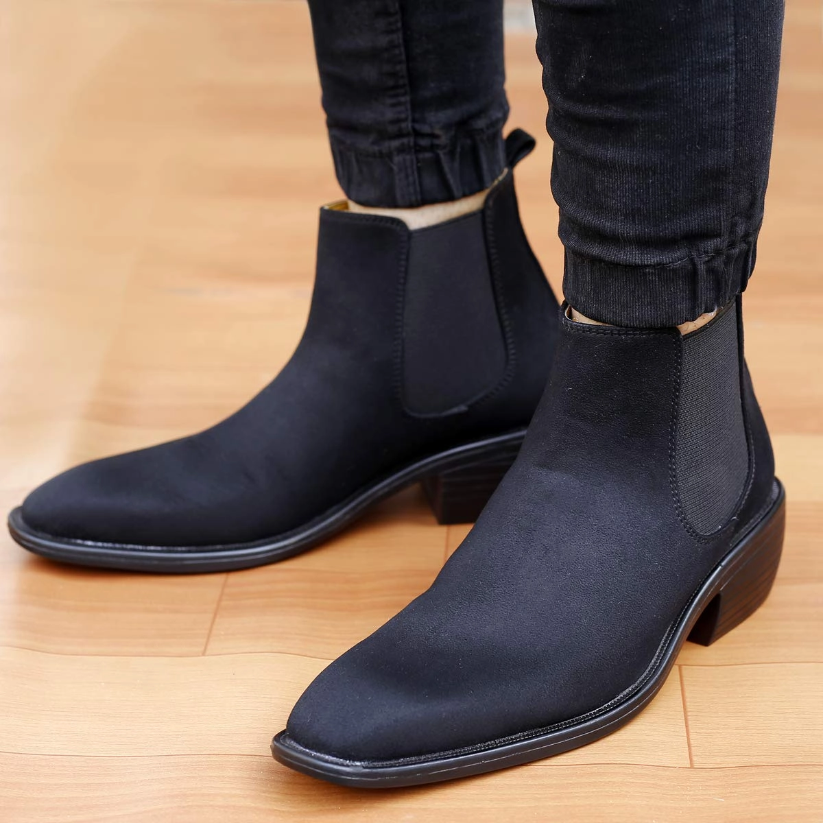 Height Increasing Suede Material Black Casual Chelsea Boots For Men-JonasParamount Chelsea Boots Good For Winter