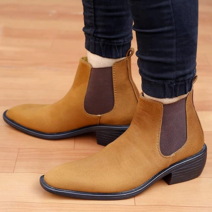 New Luxury Chelsea Boots Height Increasing Suede Material Tan Casual Chelsea Boots For Men-JonasParamount